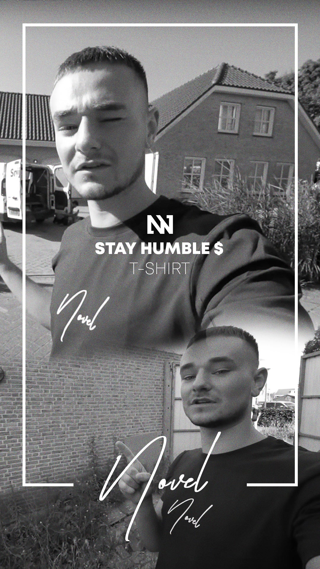 Don de Jong wearing NOVEL Stay Humble $ T-shirt. Don de Jong kleding. Focus Drink kleding. Don merch.